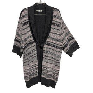 Cato Fair Isle Toggle Cardigan Womens Size 20W Gray Pink 3/4 Sleeves Sweater